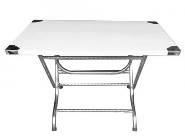 Bàn ăn Inox công nghiệp chữ nhật chân xếp