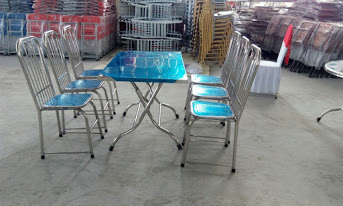 Bàn ăn Inox công nghiệp chữ nhật chân xếp