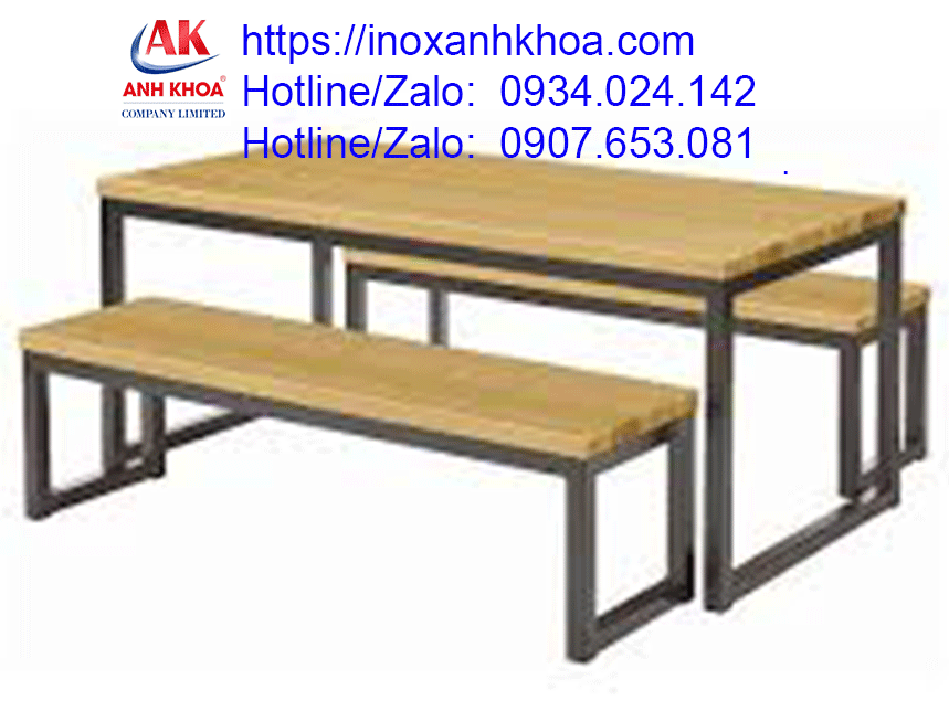 Bàn ăn công nhân khung sắt mặt gỗ MDF chống ẩm cao cấp