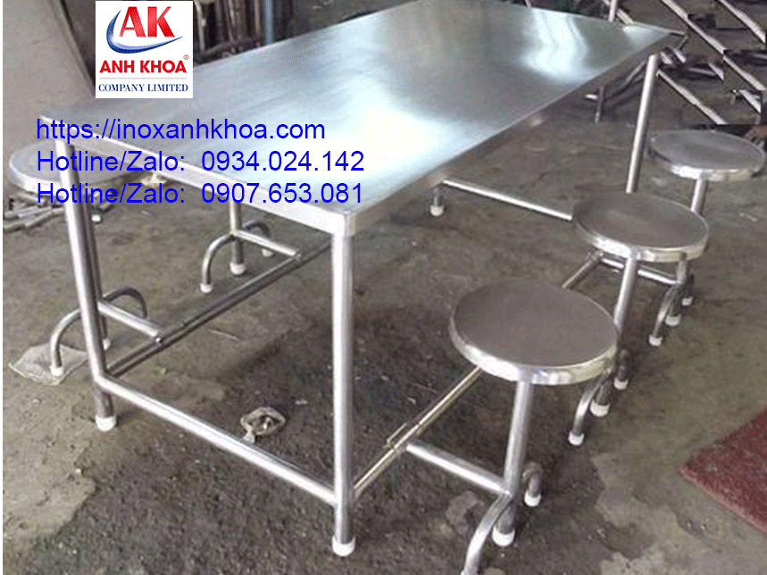BÀN ĂN CÔNG NGHIỆP INOX BÀN LIỀN GHẾ 