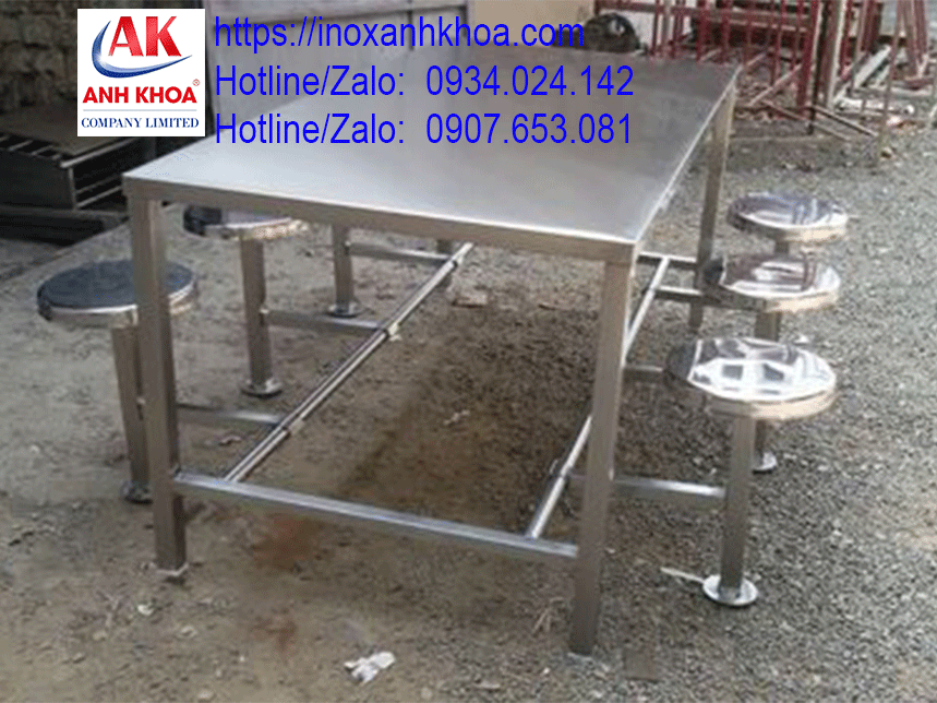 BÀN ĂN CÔNG NGHIỆP INOX BÀN LIỀN GHẾ 