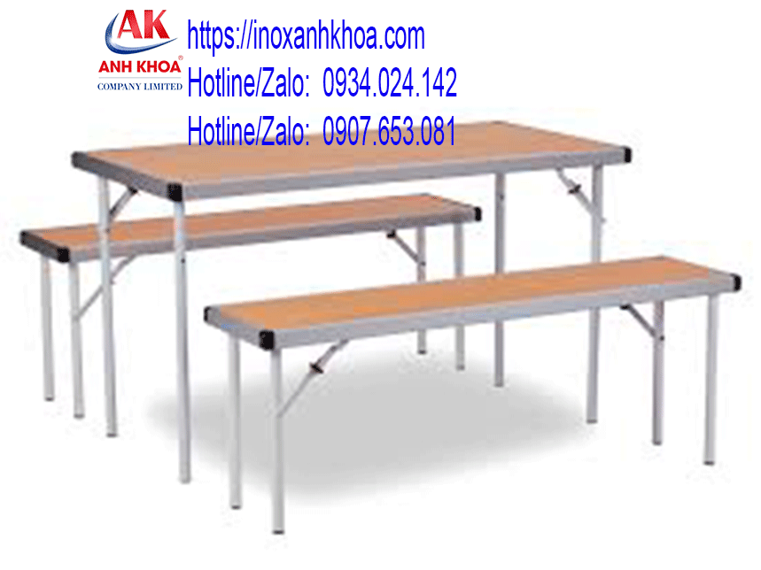BÀN ĂN CÔNG NGHIỆP MẶT GỖ MDF CHÂN GẤP LÒ SO