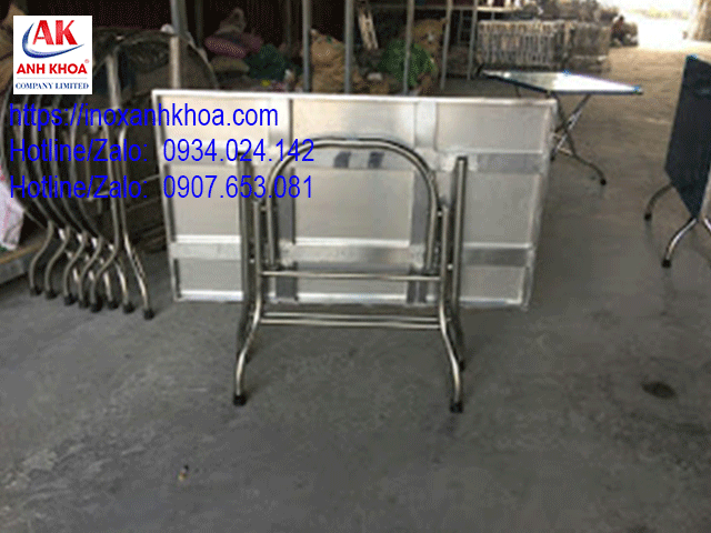 Bàn ăn công nghiệp inox  chân xếp chữ nhật đường kính 0.6*1.0 mm