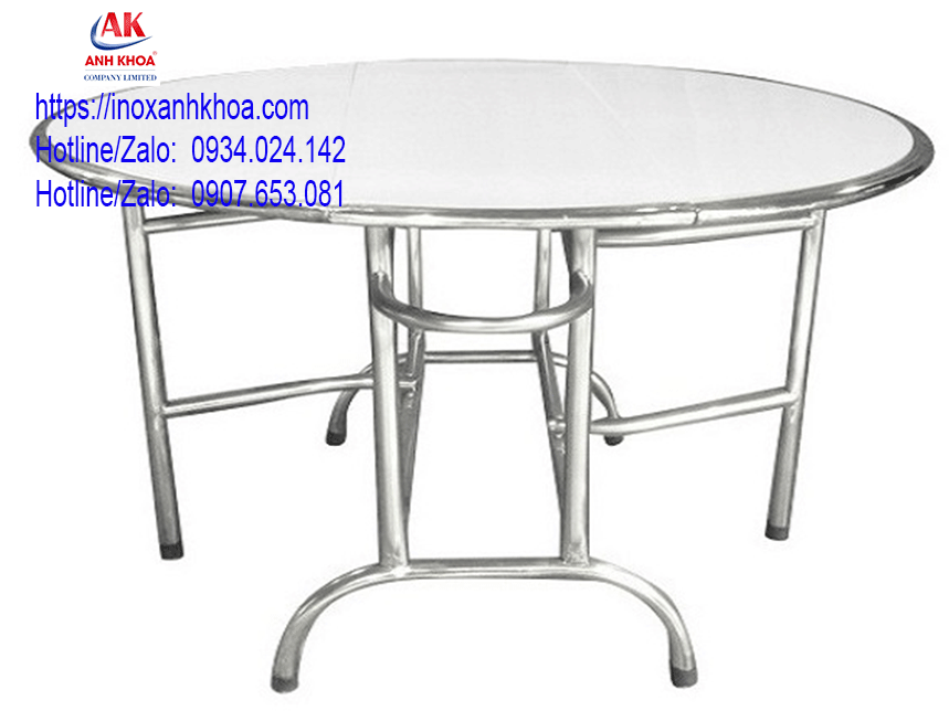 Bàn tròn xếp ba inox đường kính 1m2, 1.2 mm dày 0.8 zem