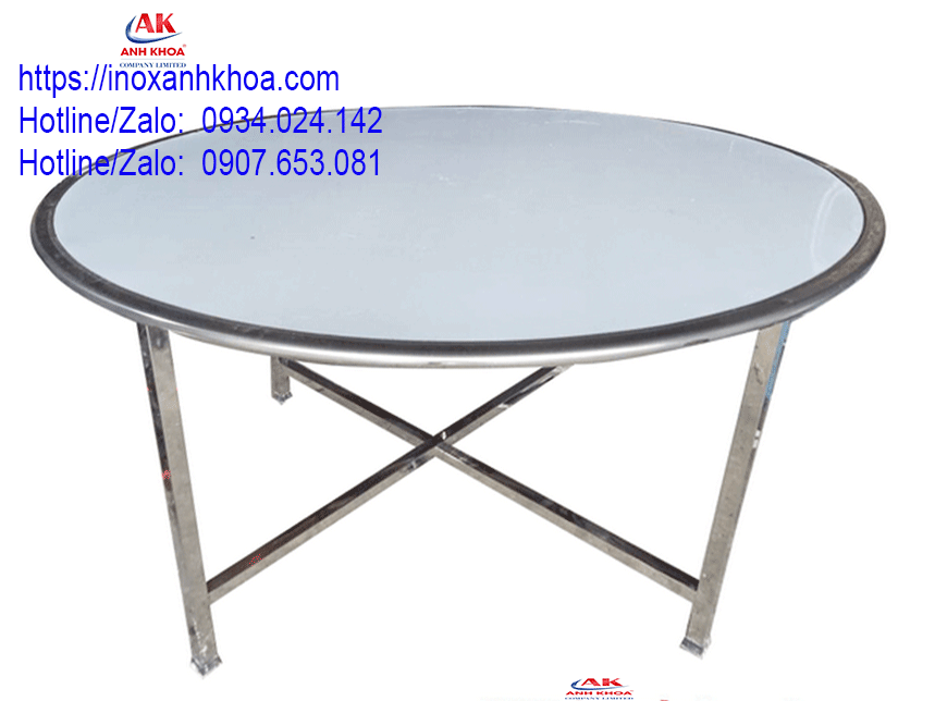 BÀN TRÒN INOX 304 CHÂN RỜI ĐƯỜNG KÍNH 1M4 DÀY 1MM
