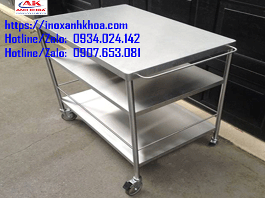 BÀN INOX CHỮ NHẬT CÓ BÁNH XE