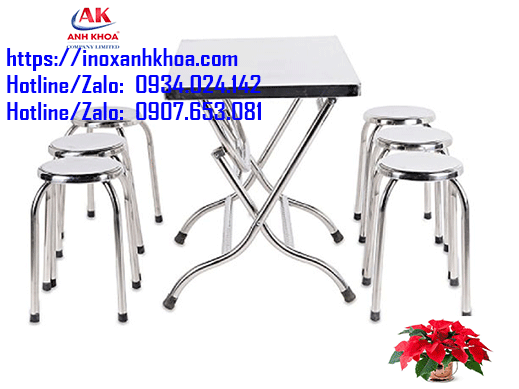 BÀN INOX 304 CHỮ NHẬT 0.7 x1.2 MÉT