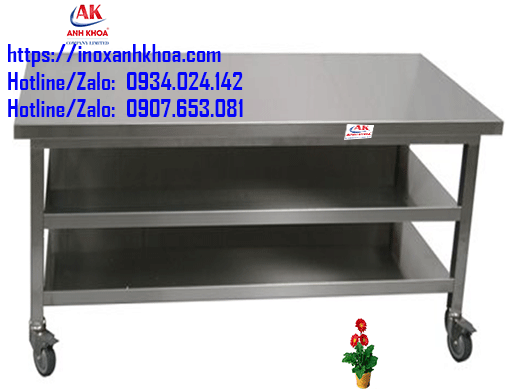 BÀN INOX CHỮ NHẬT CÓ BÁNH XE