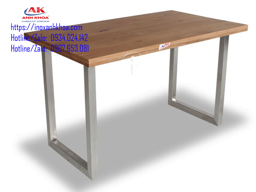 bàn inox vuông 60x10 mặt bàn gỗ