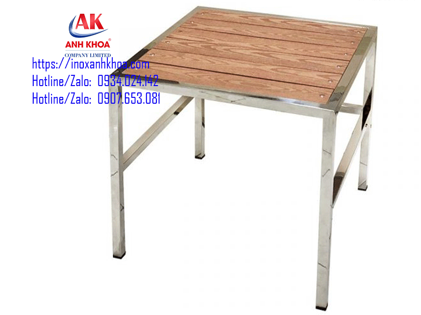 bàn inox vuông 60x10 mặt bàn gỗ