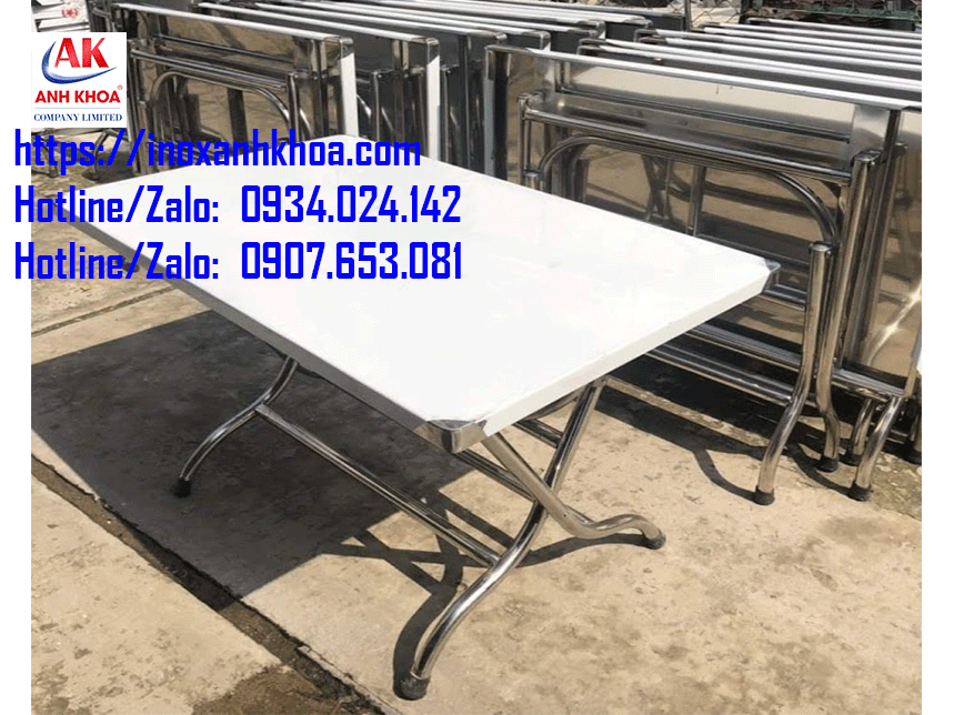 BÀN INOX 304 CHỮ NHẬT 0.7 x1.2 MÉT