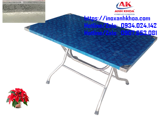 Bàn Chữ Nhật Inox Mặt Hoa Hồng