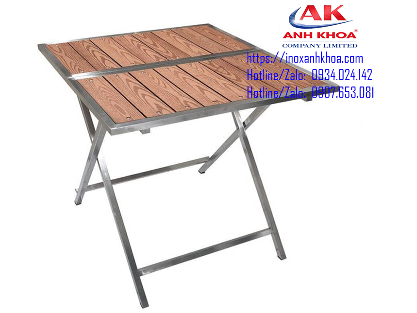bàn inox vuông 60x10 mặt bàn gỗ