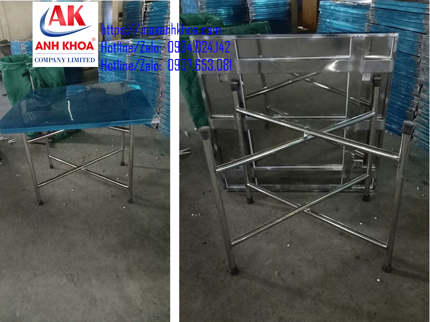 BÀN INOX CHỮ NHẬT CHÂN RỜI ĐƯỜNG KÍNH 0.7 x 1.6 mét