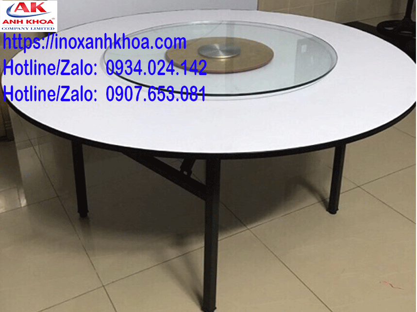 Bàn Tròn 1M2 Gỗ Ghép Chân Inox Vuông 25
