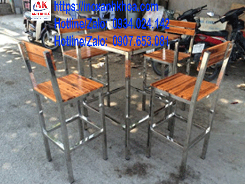 Ghế Inox Cao Có Tựa Lưng Gỗ