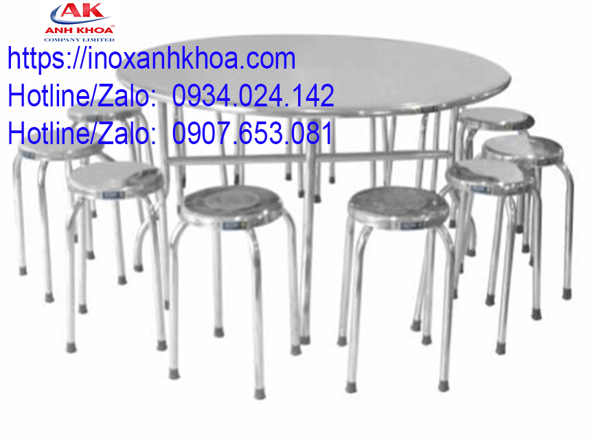Bộ Bàn Xếp Inox Tròn 1M2