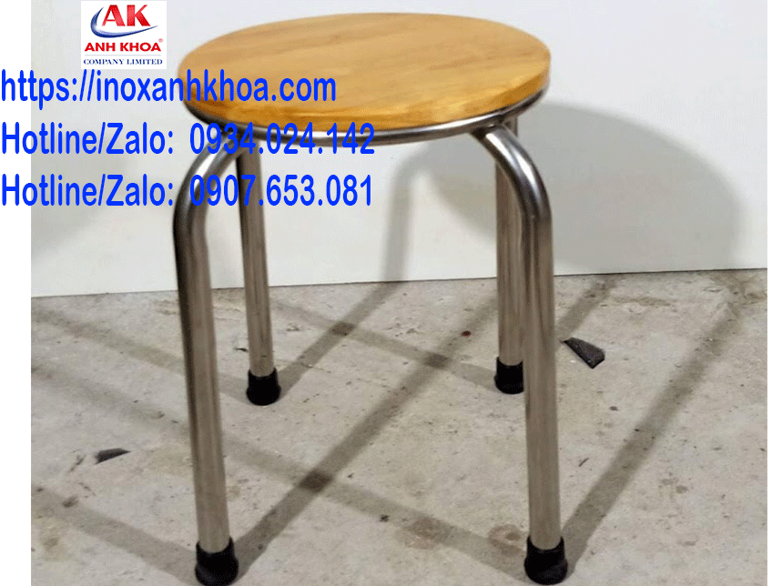 Ghế Đôn Inox Mặt Gỗ Cao Su