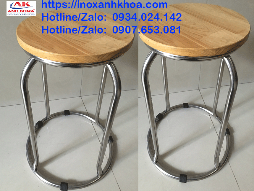 Ghế Đẩu Inox Mặt Gỗ
