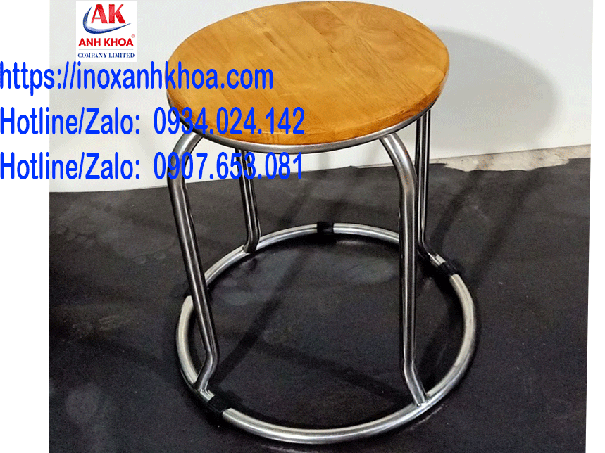 Ghế Đôn Inox Mặt Gỗ Cao Su