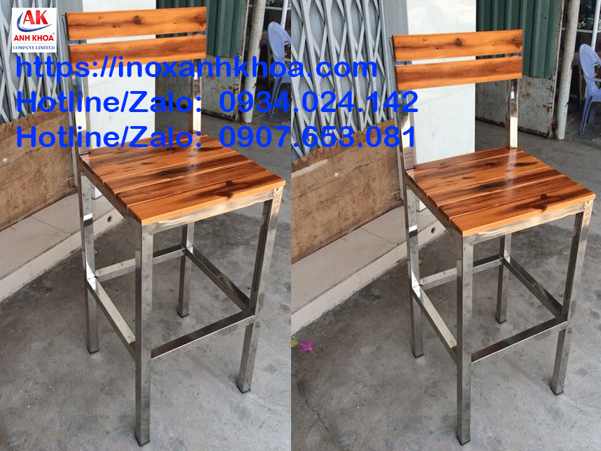 Ghế Inox Cao Có Tựa Lưng Gỗ