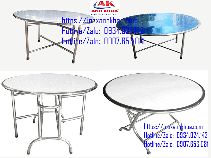 Bàn Inox Tròn Xếp Ba Inox 304