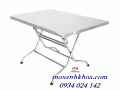 Bàn ăn Inox công nghiệp chữ nhật chân xếp đường kính 0.7*1.2 mm