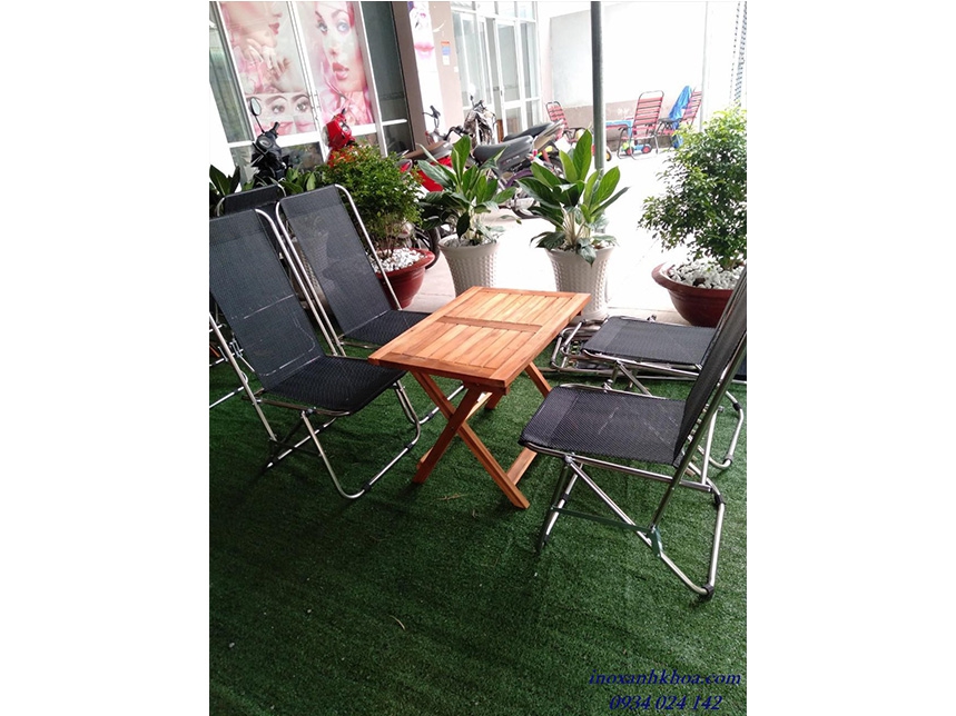 BỘ BÀN GHẾ CÀ PHÊ INOX LƯỚI GẤP LÒ XO CAO CẤP