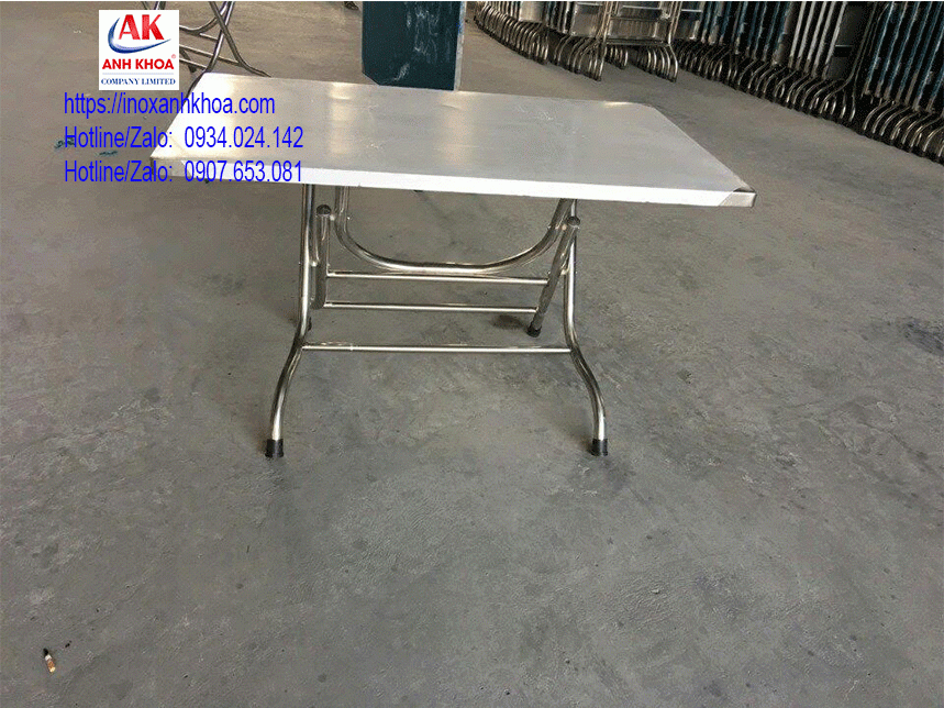 Bàn ăn công nghiệp inox  chân xếp chữ nhật đường kính 0.6*1.0 mm