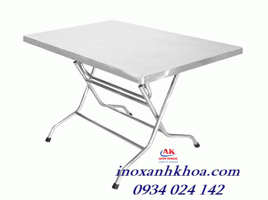 Bàn ăn Inox công nghiệp chữ nhật chân xếp đường kính 0.7*1.2 mm