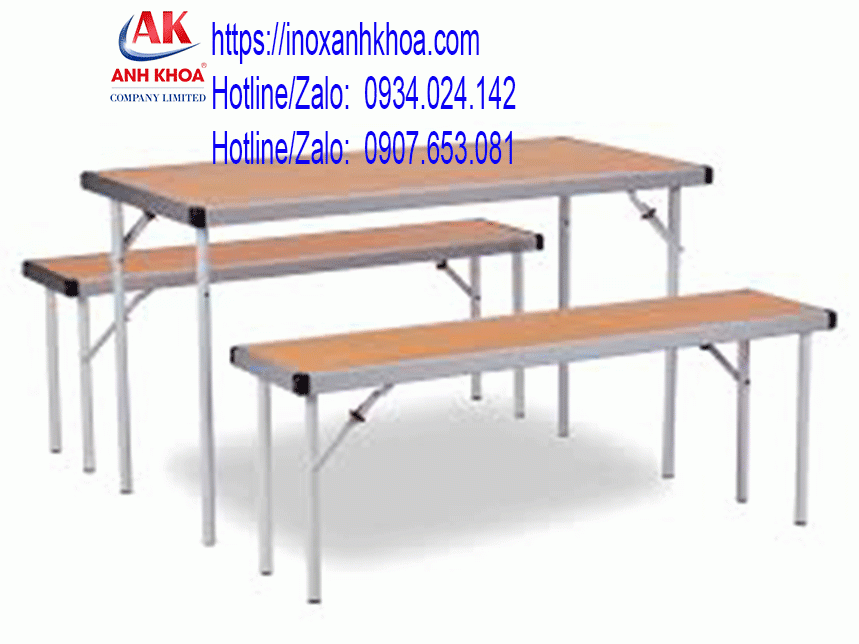 BÀN ĂN CÔNG NGHIỆP MẶT GỖ MDF CHÂN GẤP LÒ SO