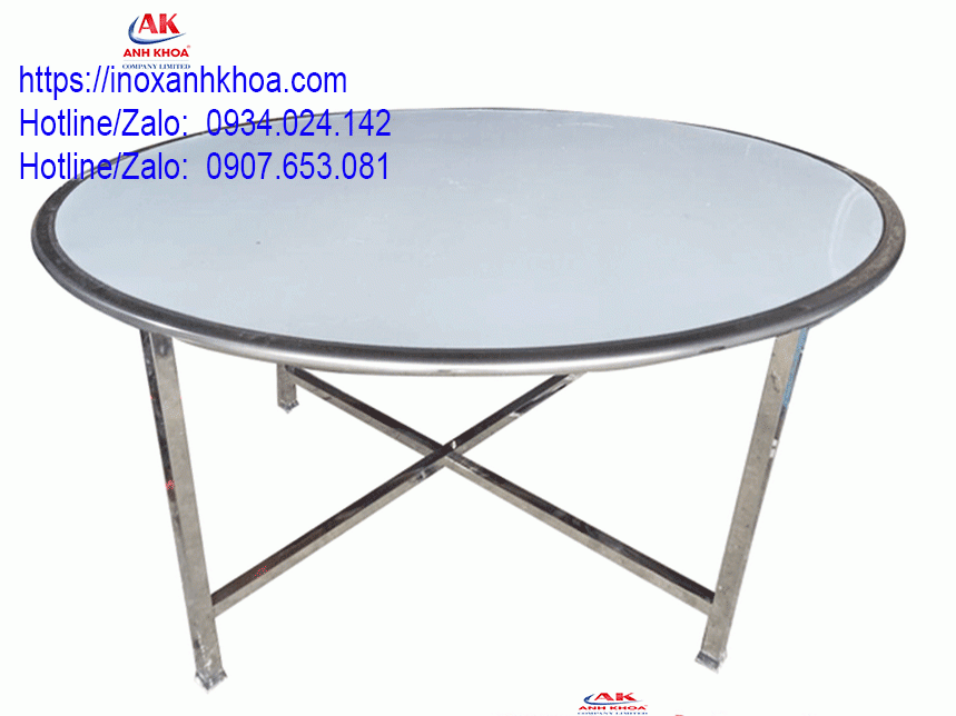 BÀN TRÒN INOX 304 CHÂN RỜI ĐƯỜNG KÍNH 1M4 DÀY 1MM