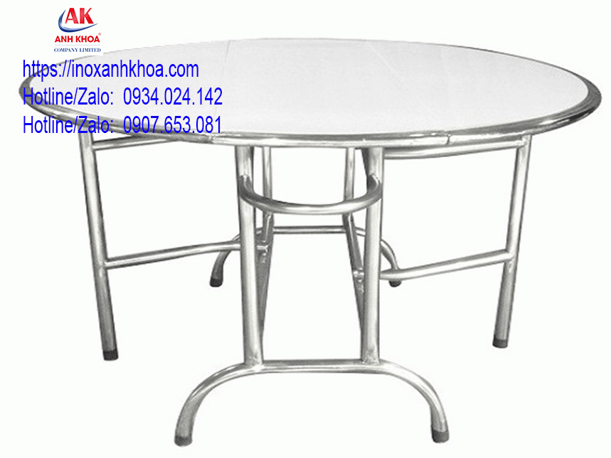 Bàn tròn xếp ba inox đường kính 1m2, 1.2 mm dày 0.8 zem