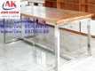 BÀN INOX CHỮ NHẬT MẶT BÀN GỖ CAO SU 