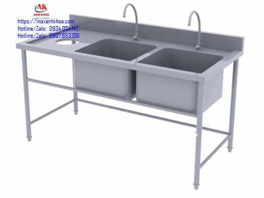 CHẬU RỬA ĐÔI INOX CÔNG NGHIỆP CÓ LỖ XA RÁC