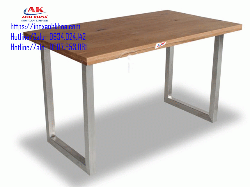 Bàn inox chữ nhật mặt bàn gỗ 