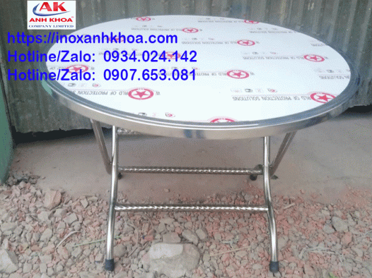 Bàn Tròn Xếp Inox 1m2 Cạnh Đứng