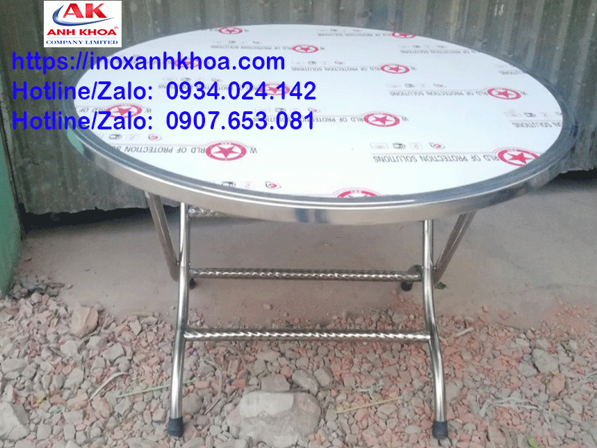 Bàn Tròn Xếp Inox 1m2 Cạnh Đứng