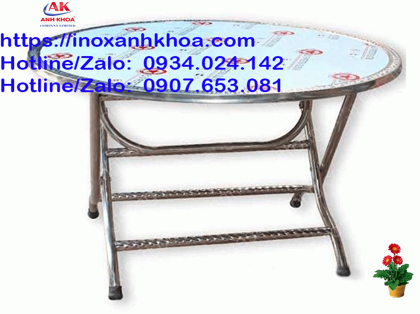 BÀN TRÒN XẾP INOX 1M2 CẠNH TRÒN 