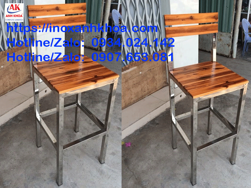 Ghế Inox Cao Có Tựa Lưng Gỗ